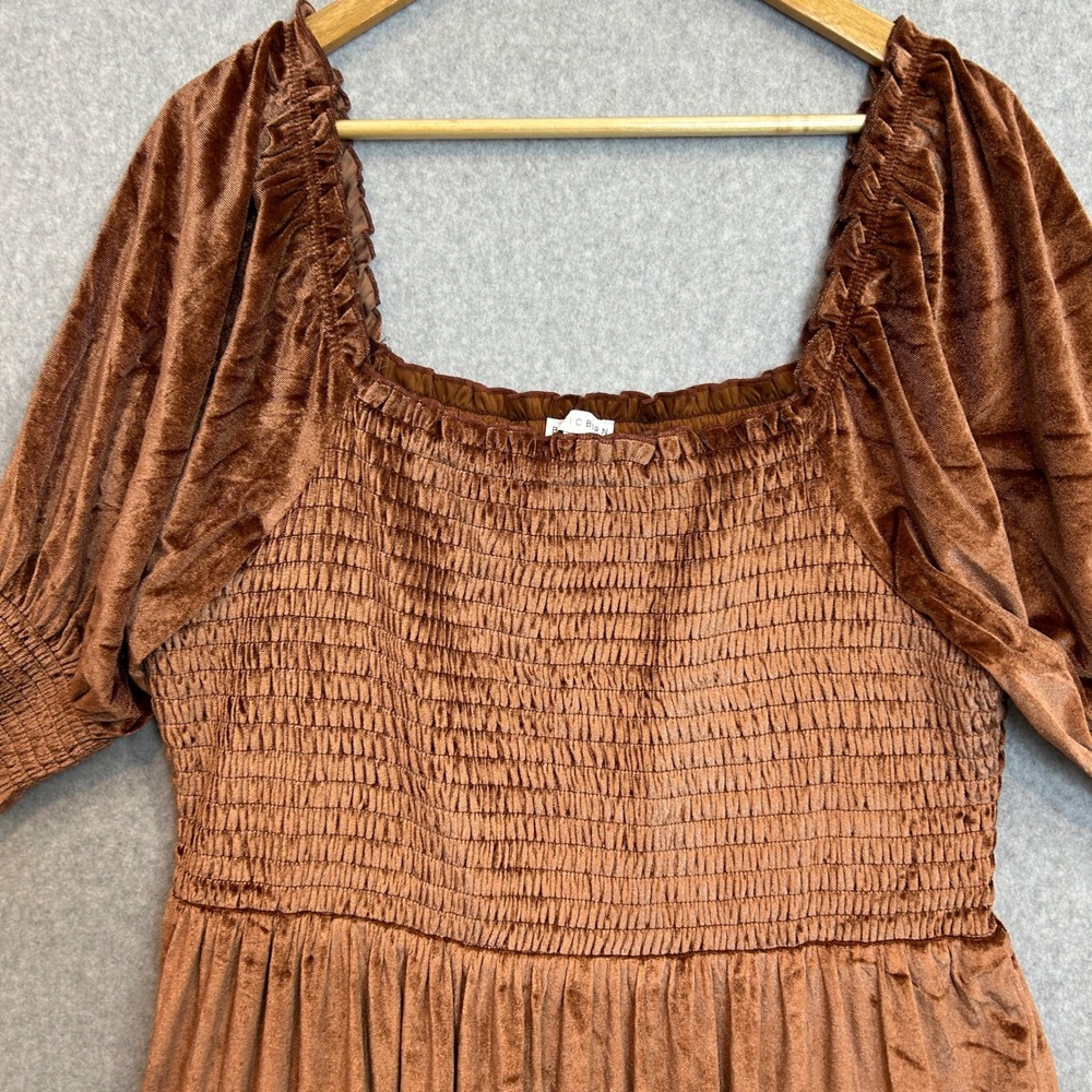 Baltic Born Size 2XL Velvet Midi Dress Smocked Tiered Brown Romantic Autumn Boho - Picture 3 of 12